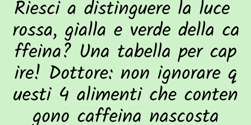 Riesci a distinguere la luce rossa, gialla e verde della caffeina? Una tabella per capire! Dottore: non ignorare questi 4 alimenti che contengono caffeina nascosta