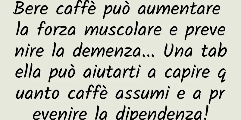 Bere caffè può aumentare la forza muscolare e prevenire la demenza... Una tabella può aiutarti a capire quanto caffè assumi e a prevenire la dipendenza!