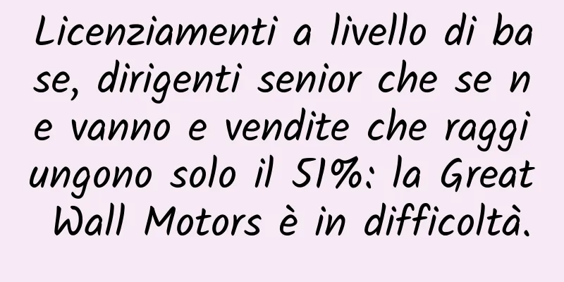 Licenziamenti a livello di base, dirigenti senior che se ne vanno e vendite che raggiungono solo il 51%: la Great Wall Motors è in difficoltà.