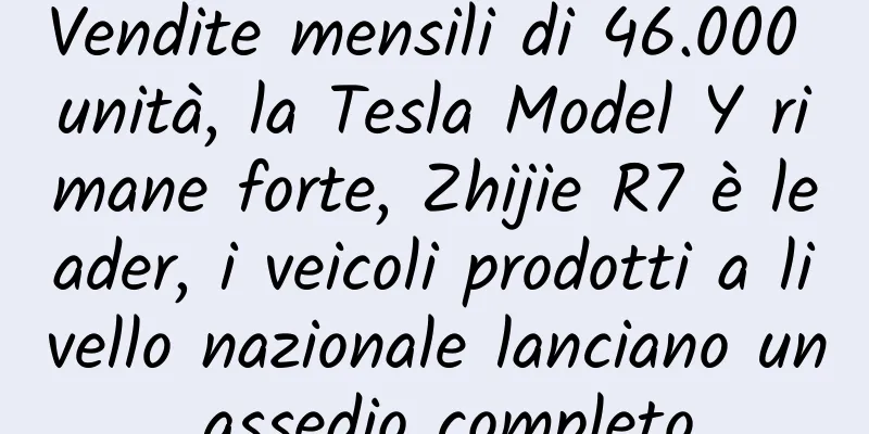 Vendite mensili di 46.000 unità, la Tesla Model Y rimane forte, Zhijie R7 è leader, i veicoli prodotti a livello nazionale lanciano un assedio completo