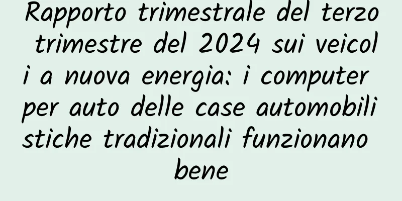 Rapporto trimestrale del terzo trimestre del 2024 sui veicoli a nuova energia: i computer per auto delle case automobilistiche tradizionali funzionano bene