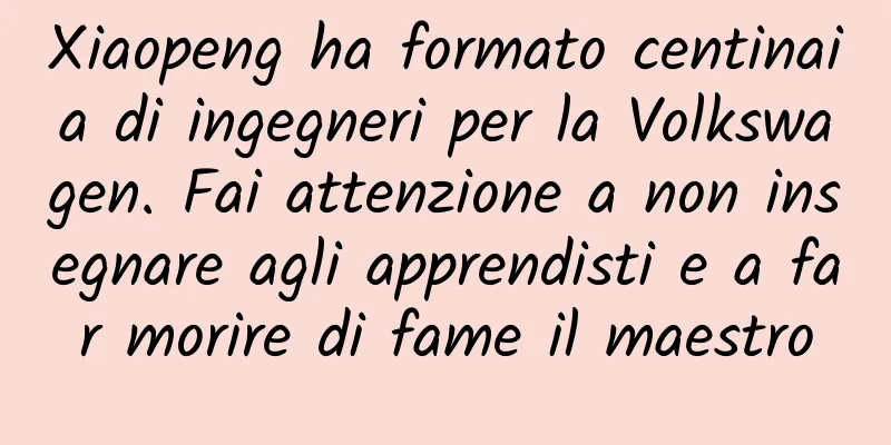 Xiaopeng ha formato centinaia di ingegneri per la Volkswagen. Fai attenzione a non insegnare agli apprendisti e a far morire di fame il maestro