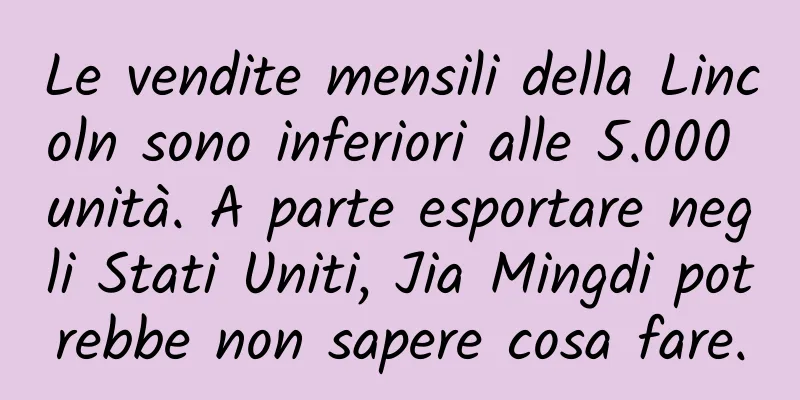Le vendite mensili della Lincoln sono inferiori alle 5.000 unità. A parte esportare negli Stati Uniti, Jia Mingdi potrebbe non sapere cosa fare.