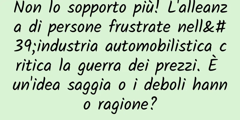 Non lo sopporto più! L'alleanza di persone frustrate nell'industria automobilistica critica la guerra dei prezzi. È un'idea saggia o i deboli hanno ragione?