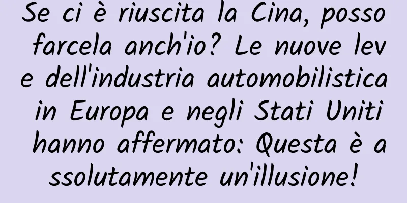 Se ci è riuscita la Cina, posso farcela anch'io? Le nuove leve dell'industria automobilistica in Europa e negli Stati Uniti hanno affermato: Questa è assolutamente un'illusione!