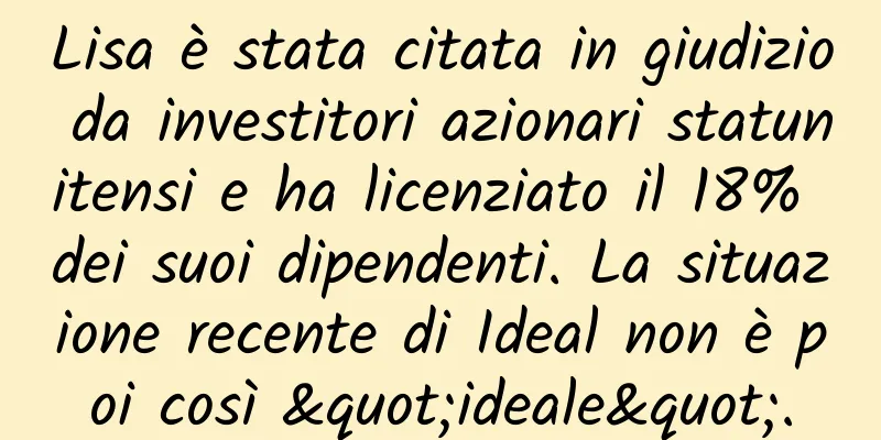 Lisa è stata citata in giudizio da investitori azionari statunitensi e ha licenziato il 18% dei suoi dipendenti. La situazione recente di Ideal non è poi così "ideale".