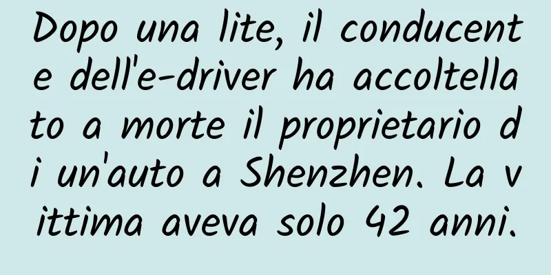 Dopo una lite, il conducente dell'e-driver ha accoltellato a morte il proprietario di un'auto a Shenzhen. La vittima aveva solo 42 anni.