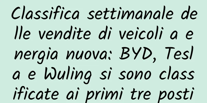 Classifica settimanale delle vendite di veicoli a energia nuova: BYD, Tesla e Wuling si sono classificate ai primi tre posti