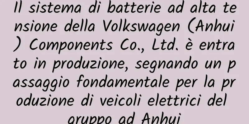 Il sistema di batterie ad alta tensione della Volkswagen (Anhui) Components Co., Ltd. è entrato in produzione, segnando un passaggio fondamentale per la produzione di veicoli elettrici del gruppo ad Anhui