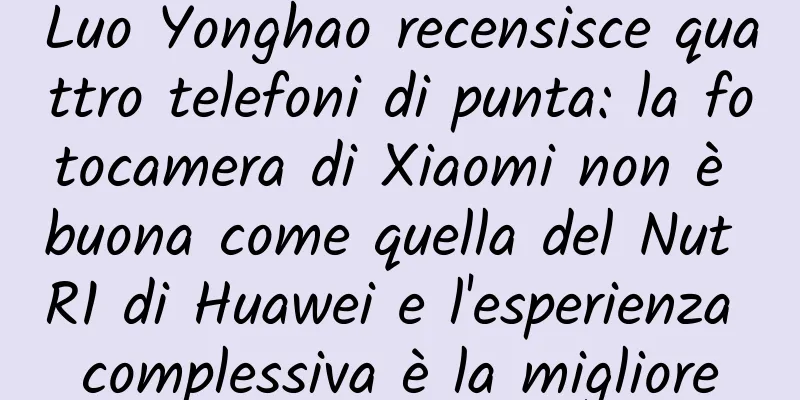 Luo Yonghao recensisce quattro telefoni di punta: la fotocamera di Xiaomi non è buona come quella del Nut R1 di Huawei e l'esperienza complessiva è la migliore