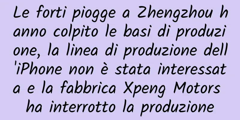 Le forti piogge a Zhengzhou hanno colpito le basi di produzione, la linea di produzione dell'iPhone non è stata interessata e la fabbrica Xpeng Motors ha interrotto la produzione