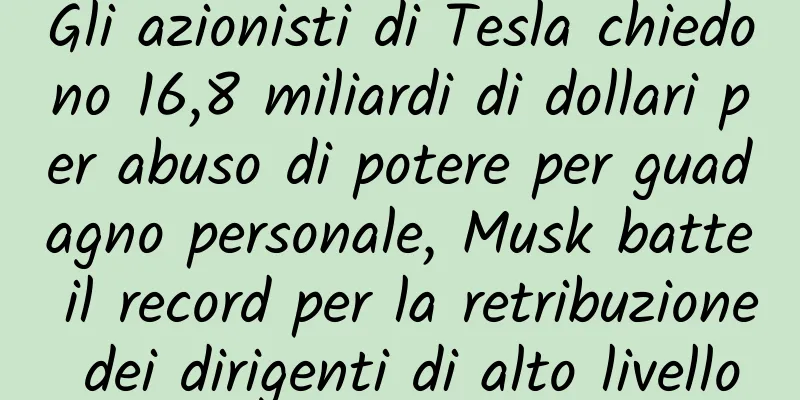 Gli azionisti di Tesla chiedono 16,8 miliardi di dollari per abuso di potere per guadagno personale, Musk batte il record per la retribuzione dei dirigenti di alto livello