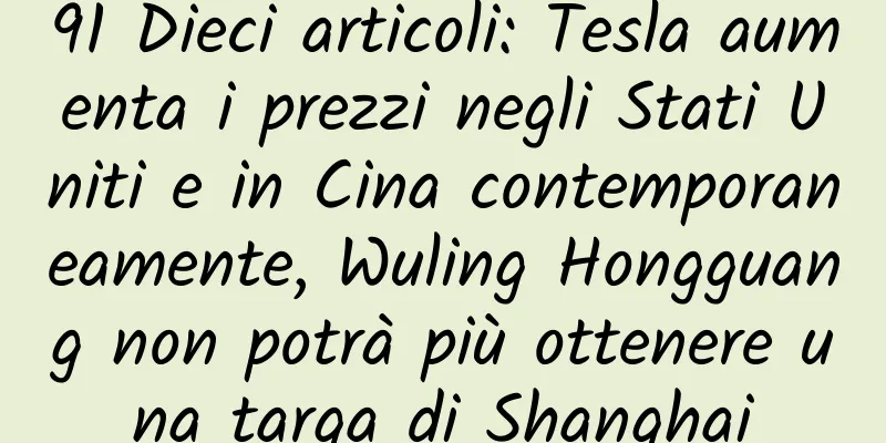 91 Dieci articoli: Tesla aumenta i prezzi negli Stati Uniti e in Cina contemporaneamente, Wuling Hongguang non potrà più ottenere una targa di Shanghai