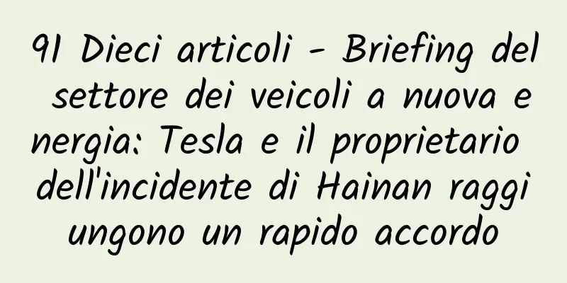 91 Dieci articoli - Briefing del settore dei veicoli a nuova energia: Tesla e il proprietario dell'incidente di Hainan raggiungono un rapido accordo