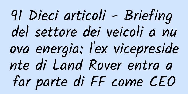 91 Dieci articoli - Briefing del settore dei veicoli a nuova energia: l'ex vicepresidente di Land Rover entra a far parte di FF come CEO