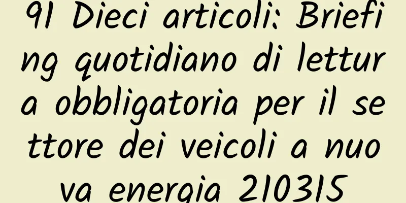91 Dieci articoli: Briefing quotidiano di lettura obbligatoria per il settore dei veicoli a nuova energia 210315