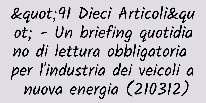 "91 Dieci Articoli" - Un briefing quotidiano di lettura obbligatoria per l'industria dei veicoli a nuova energia (210312)