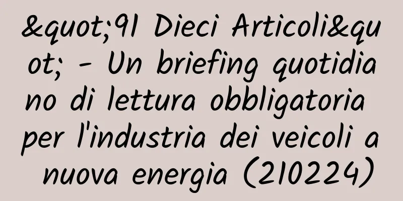 "91 Dieci Articoli" - Un briefing quotidiano di lettura obbligatoria per l'industria dei veicoli a nuova energia (210224)