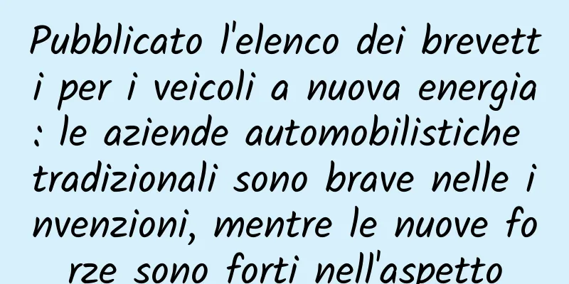 Pubblicato l'elenco dei brevetti per i veicoli a nuova energia: le aziende automobilistiche tradizionali sono brave nelle invenzioni, mentre le nuove forze sono forti nell'aspetto