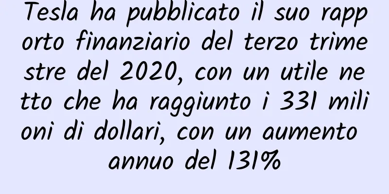 Tesla ha pubblicato il suo rapporto finanziario del terzo trimestre del 2020, con un utile netto che ha raggiunto i 331 milioni di dollari, con un aumento annuo del 131%