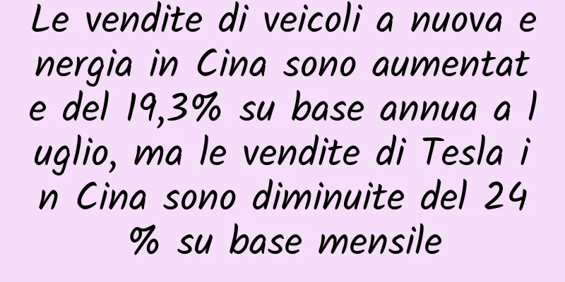 Le vendite di veicoli a nuova energia in Cina sono aumentate del 19,3% su base annua a luglio, ma le vendite di Tesla in Cina sono diminuite del 24% su base mensile