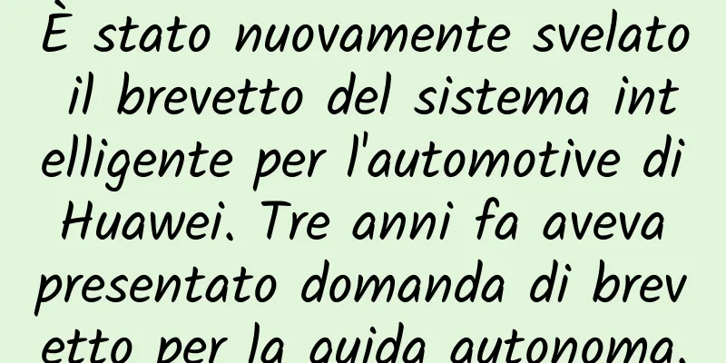 È stato nuovamente svelato il brevetto del sistema intelligente per l'automotive di Huawei. Tre anni fa aveva presentato domanda di brevetto per la guida autonoma.