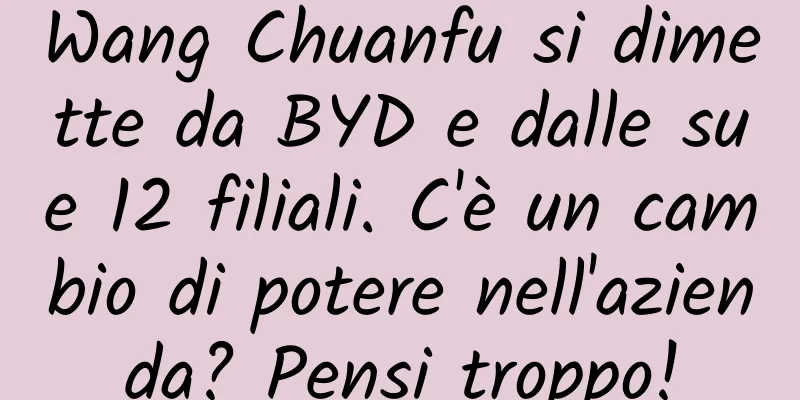 Wang Chuanfu si dimette da BYD e dalle sue 12 filiali. C'è un cambio di potere nell'azienda? Pensi troppo!