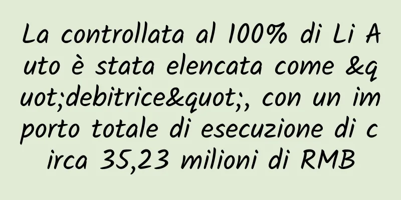 La controllata al 100% di Li Auto è stata elencata come "debitrice", con un importo totale di esecuzione di circa 35,23 milioni di RMB