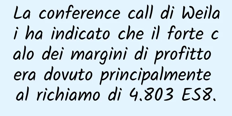 La conference call di Weilai ha indicato che il forte calo dei margini di profitto era dovuto principalmente al richiamo di 4.803 ES8.