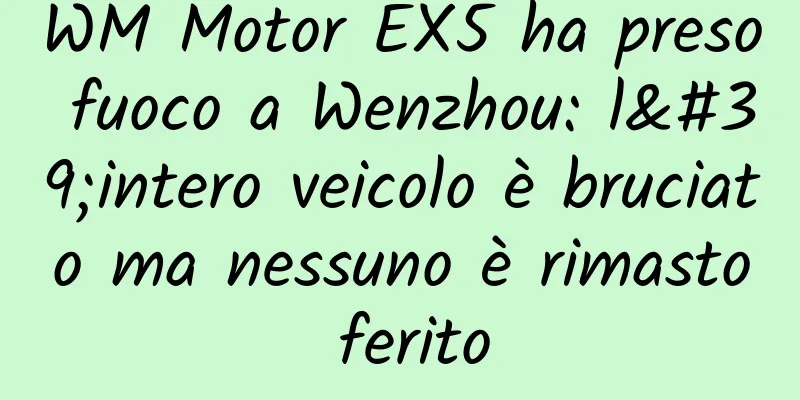 WM Motor EX5 ha preso fuoco a Wenzhou: l'intero veicolo è bruciato ma nessuno è rimasto ferito