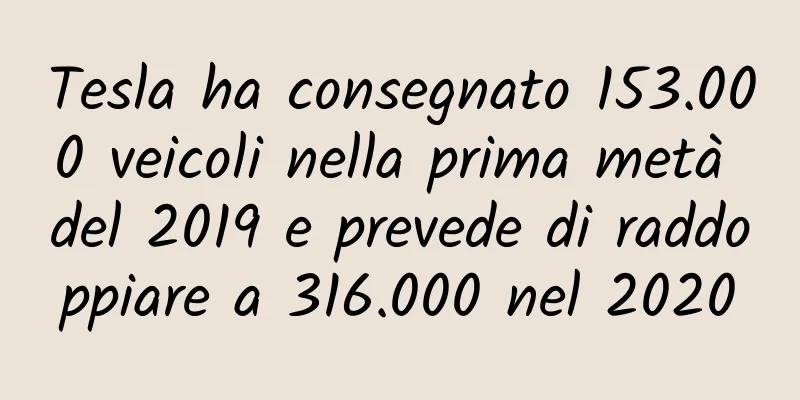 Tesla ha consegnato 153.000 veicoli nella prima metà del 2019 e prevede di raddoppiare a 316.000 nel 2020