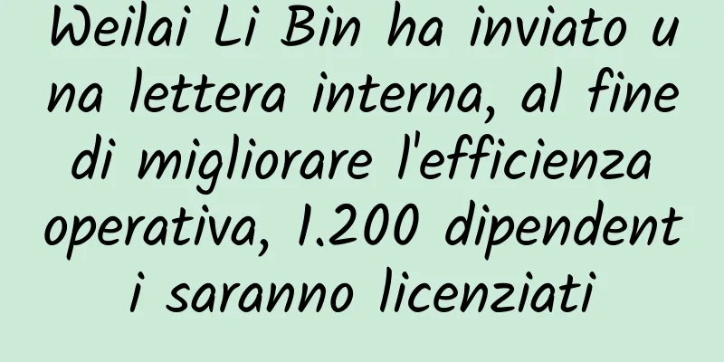 Weilai Li Bin ha inviato una lettera interna, al fine di migliorare l'efficienza operativa, 1.200 dipendenti saranno licenziati