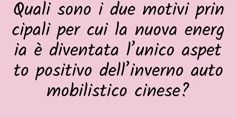 Quali sono i due motivi principali per cui la nuova energia è diventata l’unico aspetto positivo dell’inverno automobilistico cinese?
