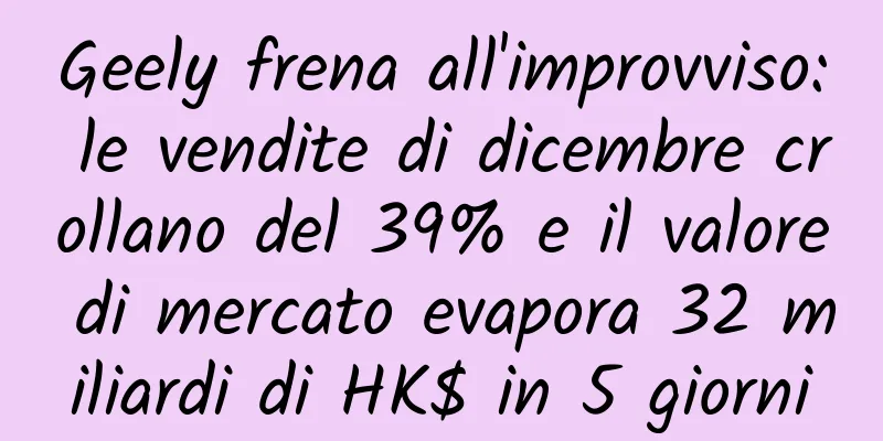 Geely frena all'improvviso: le vendite di dicembre crollano del 39% e il valore di mercato evapora 32 miliardi di HK$ in 5 giorni