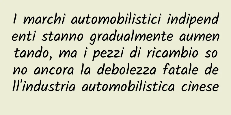 I marchi automobilistici indipendenti stanno gradualmente aumentando, ma i pezzi di ricambio sono ancora la debolezza fatale dell'industria automobilistica cinese