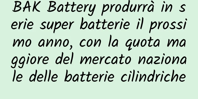 BAK Battery produrrà in serie super batterie il prossimo anno, con la quota maggiore del mercato nazionale delle batterie cilindriche