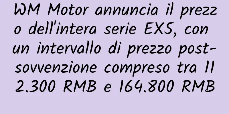 WM Motor annuncia il prezzo dell'intera serie EX5, con un intervallo di prezzo post-sovvenzione compreso tra 112.300 RMB e 164.800 RMB