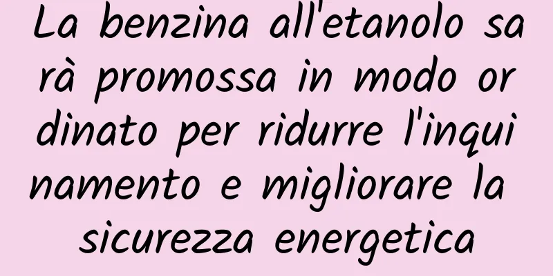 La benzina all'etanolo sarà promossa in modo ordinato per ridurre l'inquinamento e migliorare la sicurezza energetica