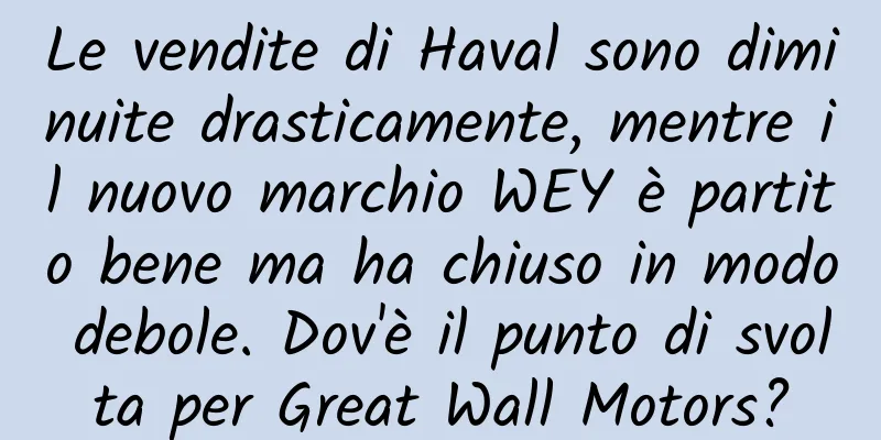 Le vendite di Haval sono diminuite drasticamente, mentre il nuovo marchio WEY è partito bene ma ha chiuso in modo debole. Dov'è il punto di svolta per Great Wall Motors?