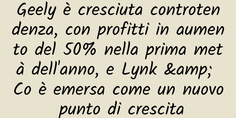 Geely è cresciuta controtendenza, con profitti in aumento del 50% nella prima metà dell'anno, e Lynk & Co è emersa come un nuovo punto di crescita
