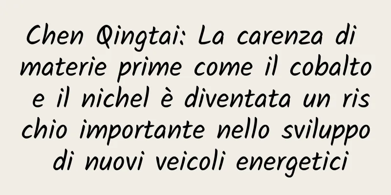 Chen Qingtai: La carenza di materie prime come il cobalto e il nichel è diventata un rischio importante nello sviluppo di nuovi veicoli energetici