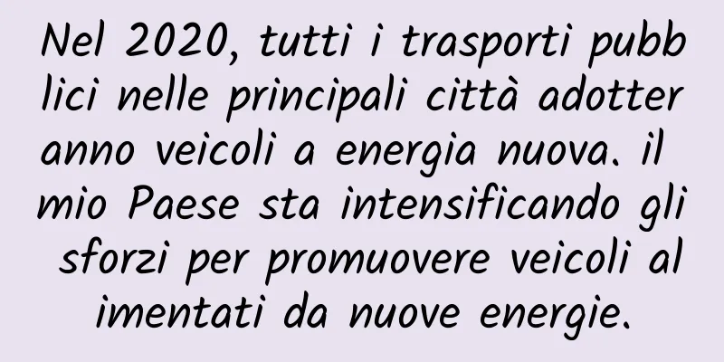 Nel 2020, tutti i trasporti pubblici nelle principali città adotteranno veicoli a energia nuova. il mio Paese sta intensificando gli sforzi per promuovere veicoli alimentati da nuove energie.