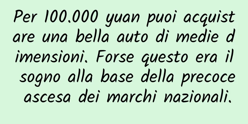 Per 100.000 yuan puoi acquistare una bella auto di medie dimensioni. Forse questo era il sogno alla base della precoce ascesa dei marchi nazionali.