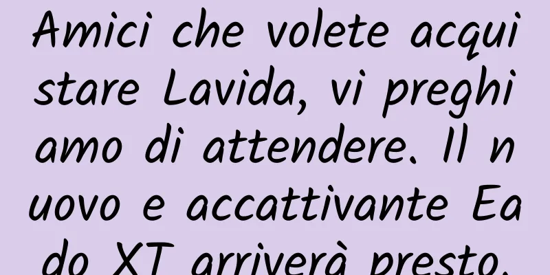 Amici che volete acquistare Lavida, vi preghiamo di attendere. Il nuovo e accattivante Eado XT arriverà presto.