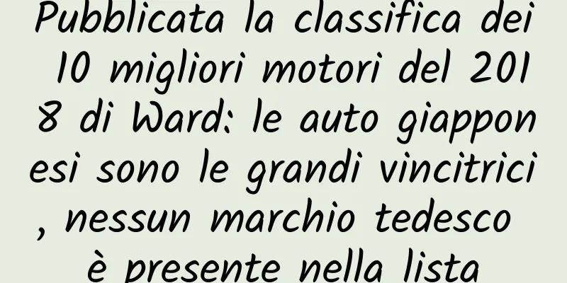 Pubblicata la classifica dei 10 migliori motori del 2018 di Ward: le auto giapponesi sono le grandi vincitrici, nessun marchio tedesco è presente nella lista