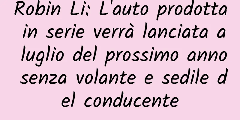 Robin Li: L'auto prodotta in serie verrà lanciata a luglio del prossimo anno senza volante e sedile del conducente