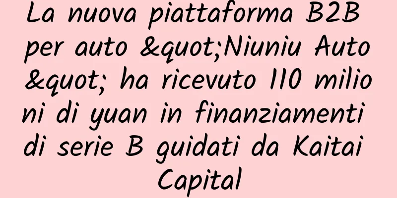 La nuova piattaforma B2B per auto "Niuniu Auto" ha ricevuto 110 milioni di yuan in finanziamenti di serie B guidati da Kaitai Capital