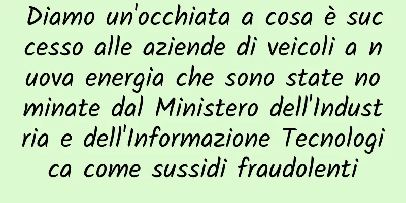 Diamo un'occhiata a cosa è successo alle aziende di veicoli a nuova energia che sono state nominate dal Ministero dell'Industria e dell'Informazione Tecnologica come sussidi fraudolenti
