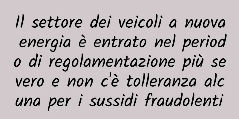 Il settore dei veicoli a nuova energia è entrato nel periodo di regolamentazione più severo e non c'è tolleranza alcuna per i sussidi fraudolenti