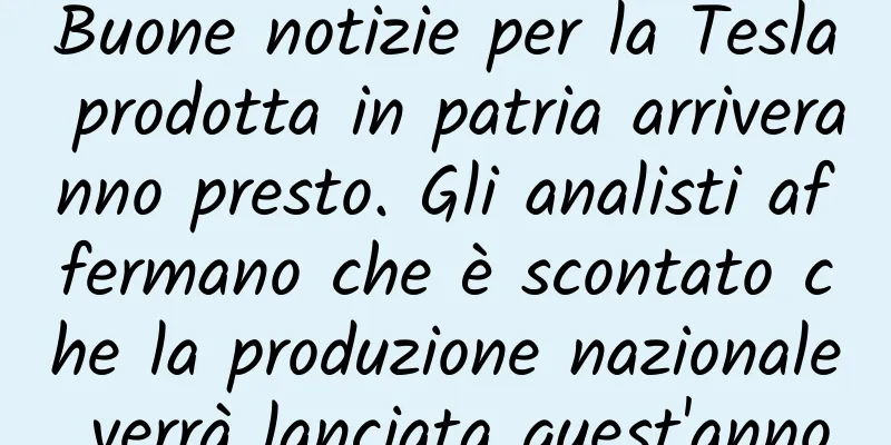 Buone notizie per la Tesla prodotta in patria arriveranno presto. Gli analisti affermano che è scontato che la produzione nazionale verrà lanciata quest'anno